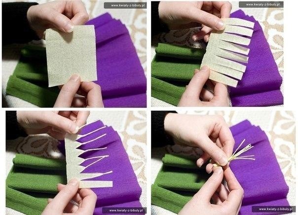 Букетик крокусов из гофрированной бумаги