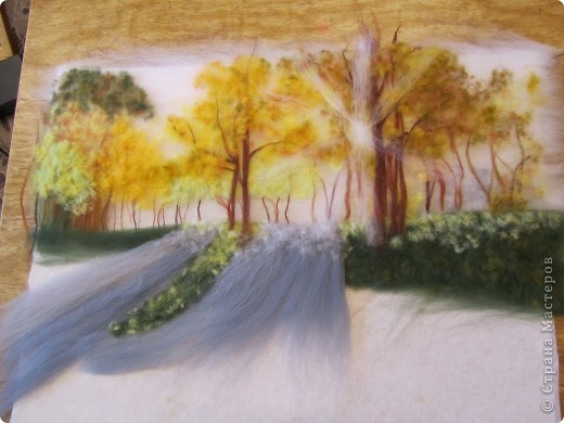 Картина из шерсти "Осень в парке"