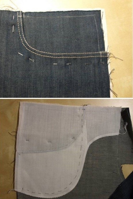 Обработка боковых карманов на джинсах