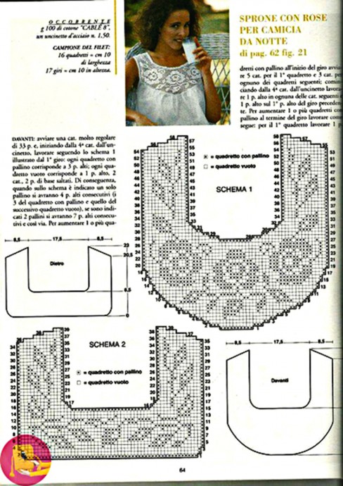 Отделка ночной сорочки в филейной технике