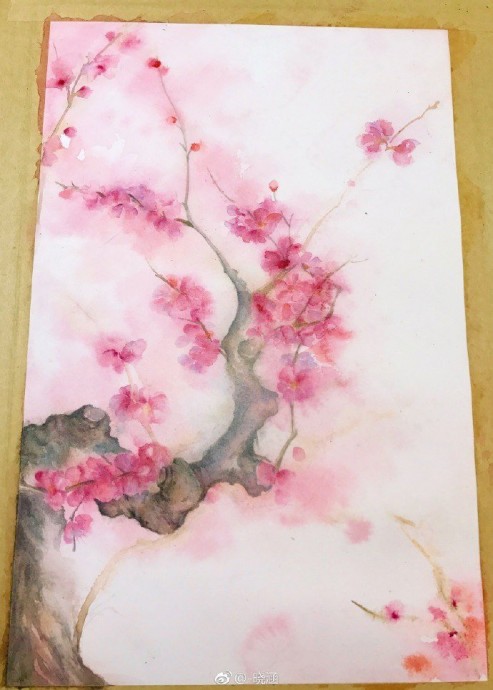 Урок рисования акварелью: цветущее дерево