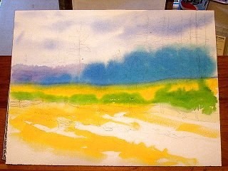 Акварельный пейзаж "Придорожные ели"