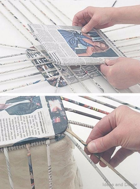 Корзинка-органайзер из газетных трубочек Корзинка-органайзер из газетных трубочек