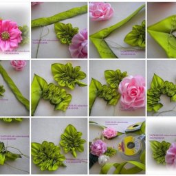 Прекрасные цветы из лент и вышивка лентами