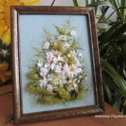 Ромашки вышитые лентами: мастер-класс