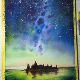 Урок рисования акварелью: космический пейзаж