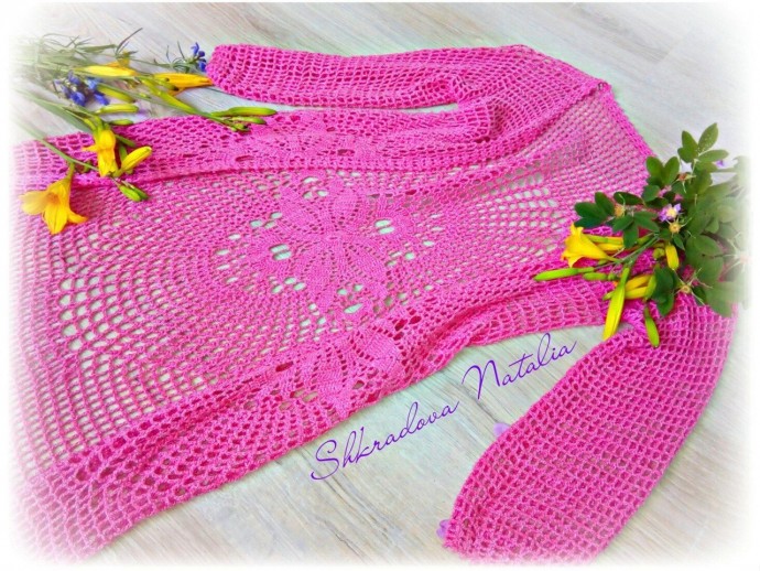 Летний кардиган с основой из салфетки