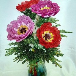 Анемоны из бисера и рубки