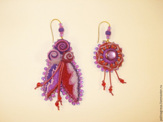 Ассимметричные серьги из фетра