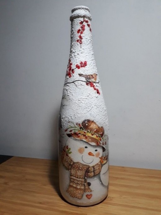Зимний декупаж бутылочек