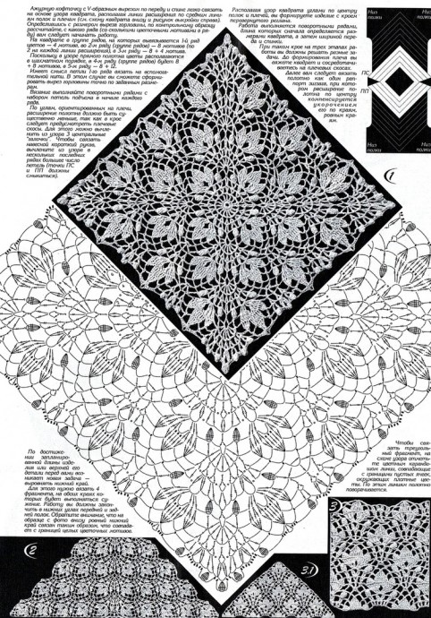 Красивая объёмная салфетка крючком в форме квадрата