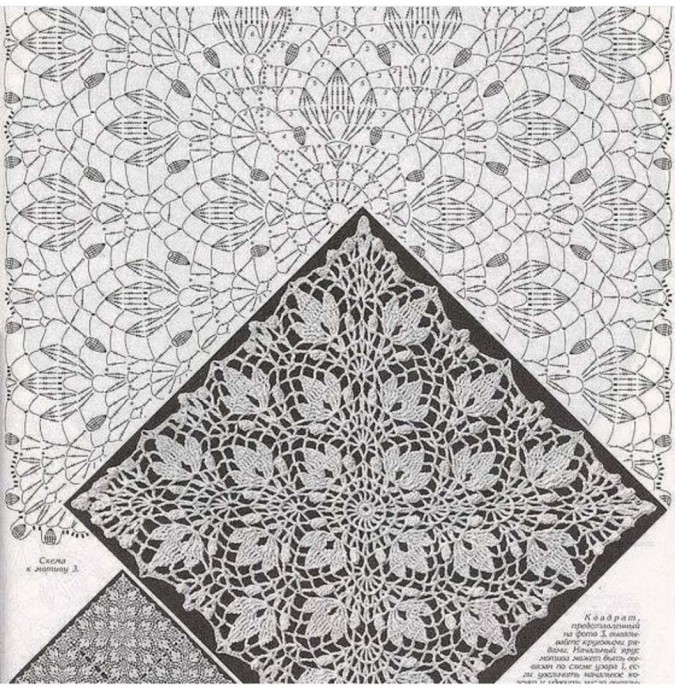 Красивая объёмная салфетка крючком в форме квадрата