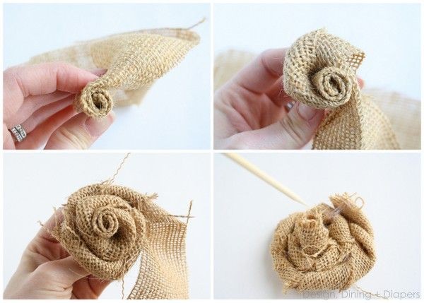 Миниатюрные цветочки из мешковины