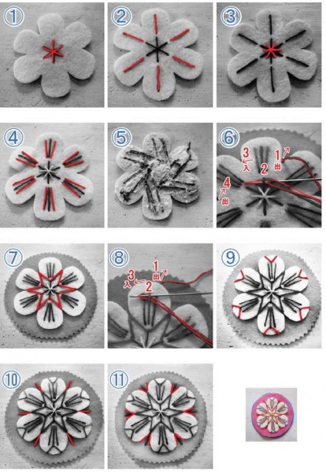 Фетровые брошки с вышивкой
