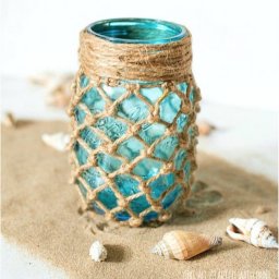 Баночка-подсвечник в верёвочном переплетении