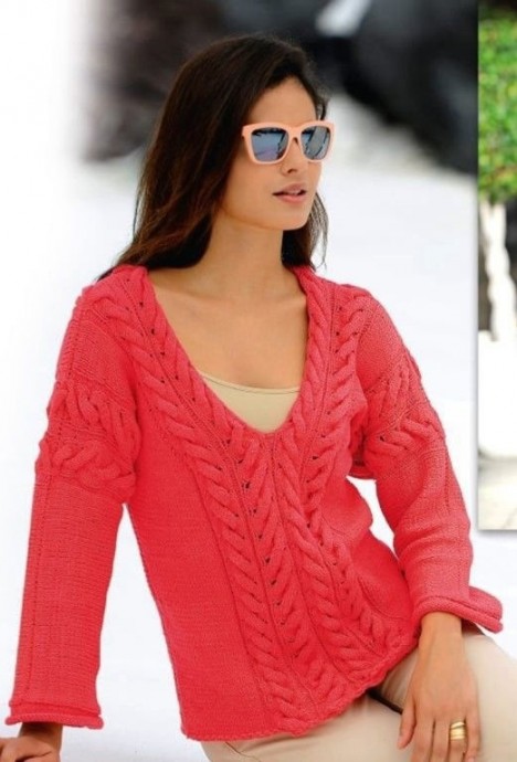 Пуловер с косами