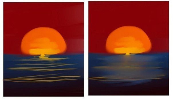 Рисунок "Солнце садится в море"