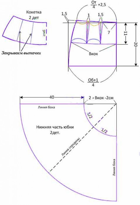 Юбка полусолнце на кокетке
