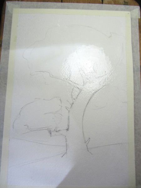 Урок рисования акварелью: раскидистое дерево