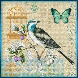 ​Вышивка "Птичка на фоне клетки"