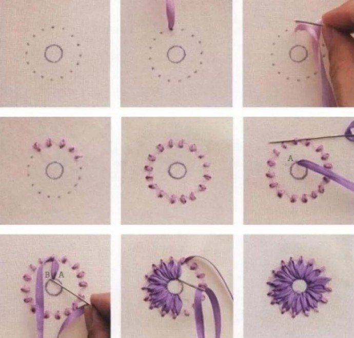 Техника вышивки чудесных цветочков ленточками