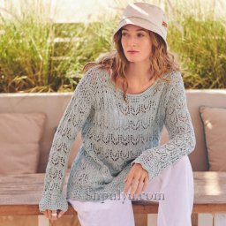 Летний вязаный пуловер с сочетанием ажурных мотивов