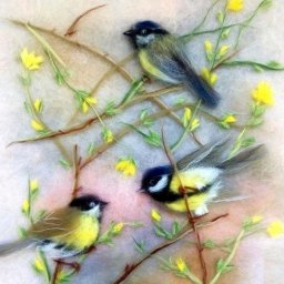 ​Птички в технике шерстяной акварели