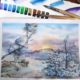 ​Пейзаж с зимними ёлками