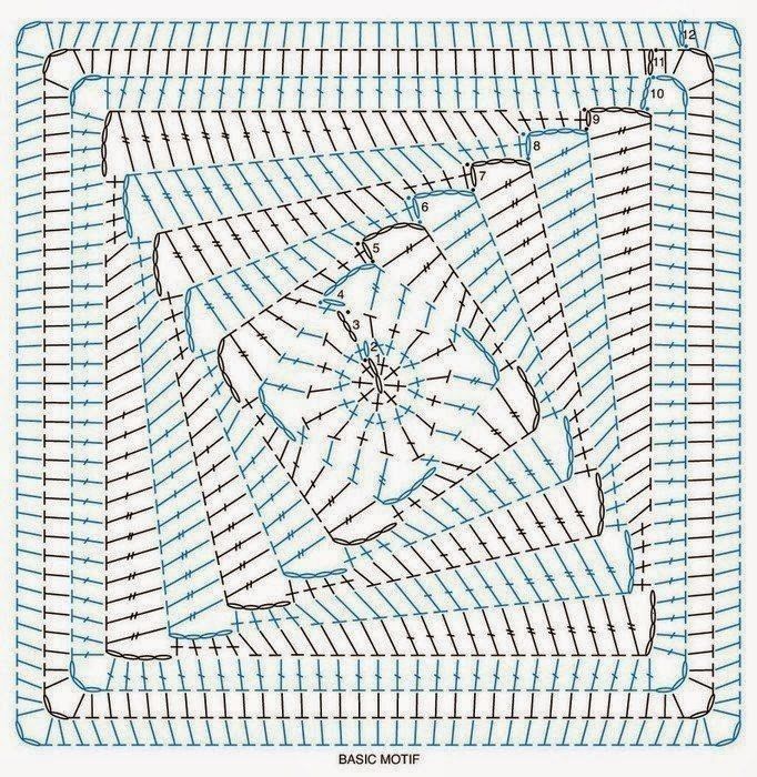 Много схем квадратных мотивов крючком