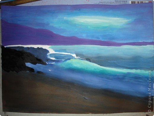 Рисуем ночной прибой гуашью