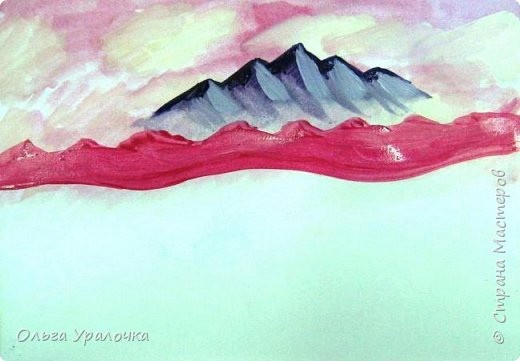 ​Рисуем темные горы гуашью