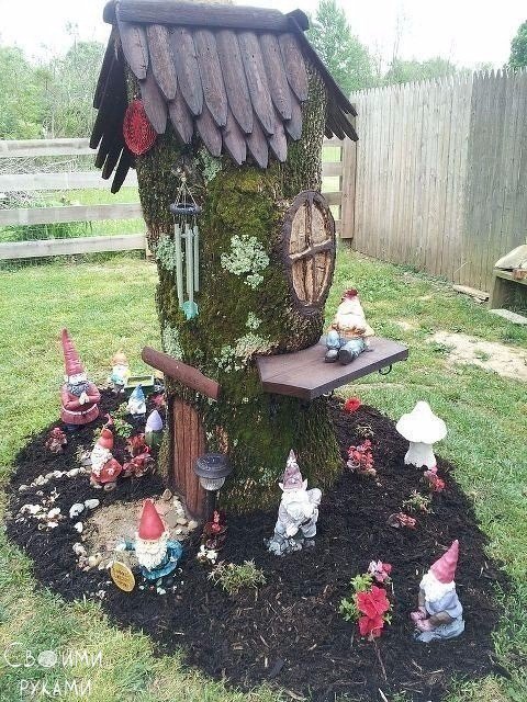 Забавные идеи использования пней для декора