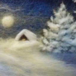 Картина из шерсти "Луна над деревней"