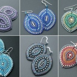 Серьги в виде листиков из бисера