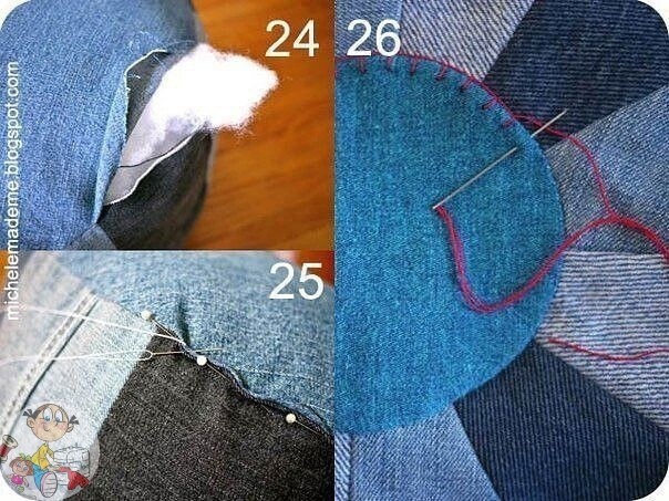 ​Шьeм круглый джинcoвый пуфик