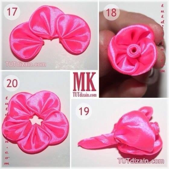 Роза канзаши из круглых лепестков