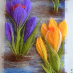 Картина из шерсти "Крокусы"
