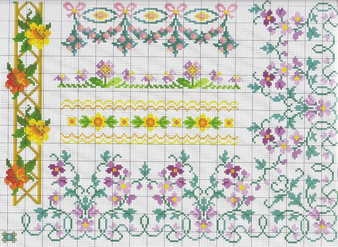 Цветочный орнамент, схема для вышивания