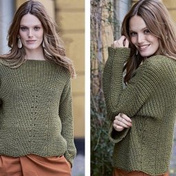 Темно-оливковый джемпер с патентными узорами