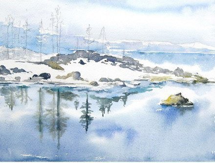 Урок рисования акварелью "Зимний пейзаж"