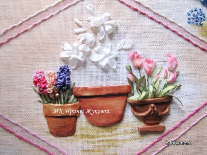 Вышивка лентами: тюльпаны, гиацинты, лилии