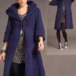 ​Синее пальто спицами