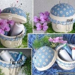 Вязаная шкатулка-игольница