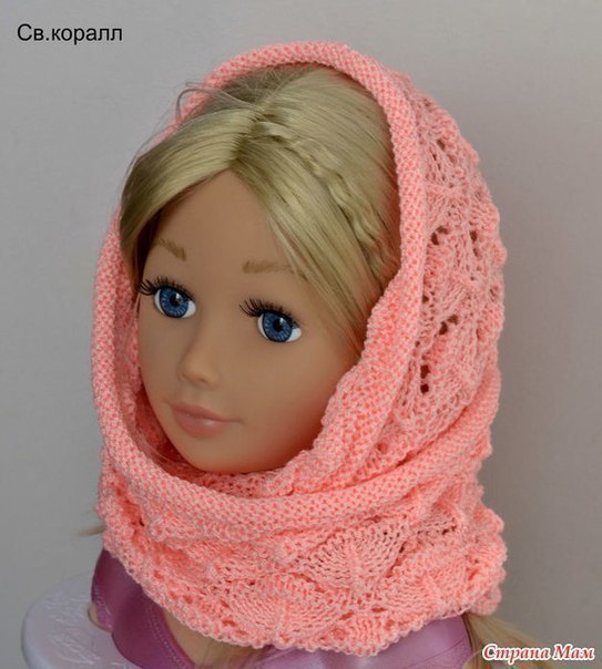 Ажурная шапочка и снуд, связанные спицами