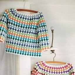 Цветной пуловер крючком