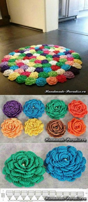 Восхитительные коврики из вязаных розочек