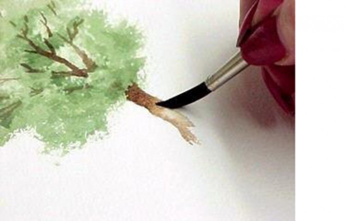 ​Рисование деревьев при помощи бумажных полотенец