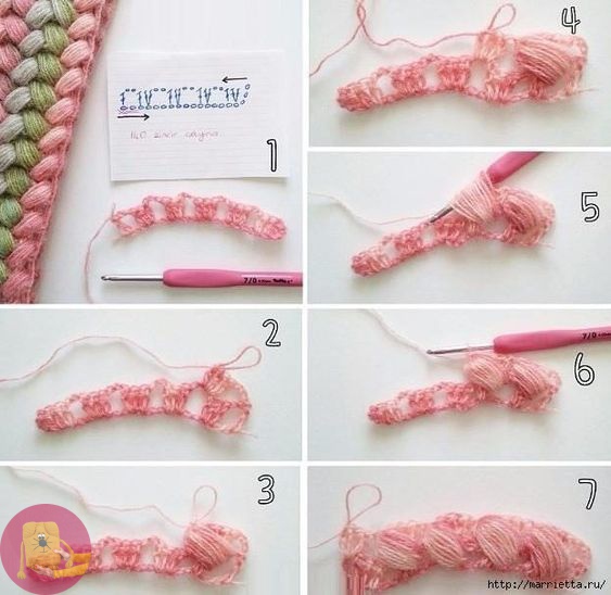 Узоры пышными столбиками крючком