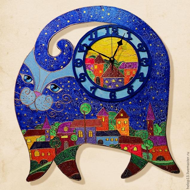 Большие часы "Синий Кот"