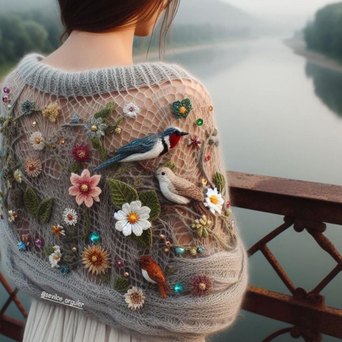 ​Идея объемного украшения шали